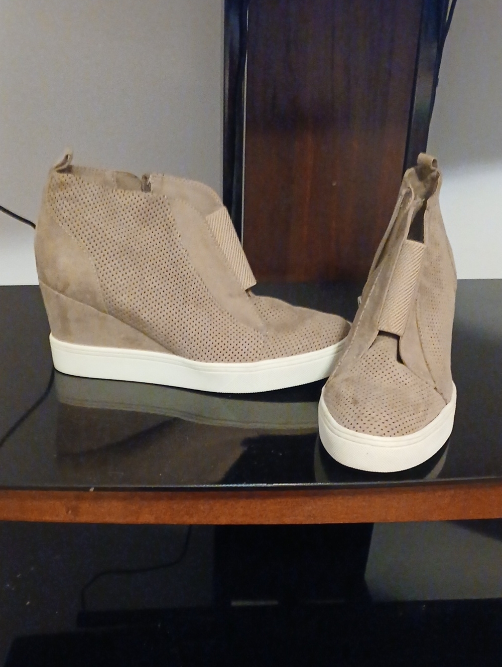 MIA Taupe Perforated Wedge Sneaker
